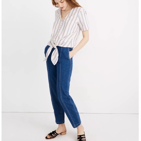 Madewell Agency Stripe Tie Front Button Top Blouse - Picture 3 of 6